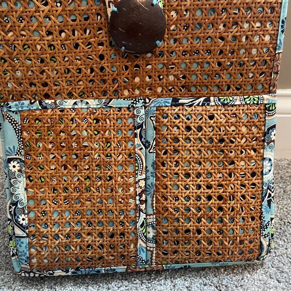 Vera Bradley Tiki Tote Double Handle Shopper Beach Rattan Overlay, UGC - Picture 3 of 10
